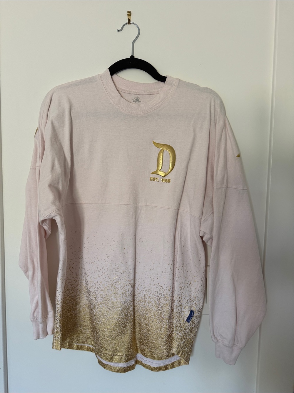 Disney Pink Long Sleeve Top with Gold Metallic Dipped Hem